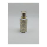 ANADOLU PARFÜM | Boş Dekoratif Cam Parfüm Şişesi, Gri-Altın Desenli, Kristal Kapaklı, Silindirik Tasarım 50ml