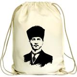 Anadolu Promosyon Atatürk Desenli Ham Bez Büzgülü Çanta