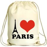 Anadolu Promosyon I love Paris Desenli Ham Bez Büzgülü Çanta
