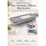 Anadolu Saray 12 Bölmeli Kapaklı Bas-Parmak Silikon Buz Kalıbı Kolay Çıkarılan Yapışmaz Buzluk