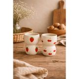 Anadolu Saray 2 ADET El Yapımı Seramik Çilek Kiraz Tasarım Kupa Mug Fincan Sekizgen Handmade Kahve Kupası