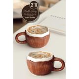 Anadolu Saray 2 ADET El Yapımı Seramik Hindistan Cevizi Tasarım Mug Kupa Fincan Handmade Mug Fincan Kahve Kupası