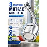Anadolu Saray 3 Fonksiyonlu Gümüş Mutfak Musluk Ucu 360° Döner Esnek Hortumlu Su Tasarruflu 17cm