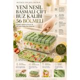 Anadolu Saray 56 Bölmeli Basmalı Çift Buz Kalıbı Kapaklı Saklama Kutulu Buzluk 10x20 cm