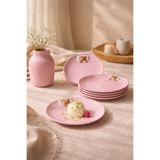 Anadolu Saray 6 Adet Pembe Seramik Yatan Ayı Şekilli Tasarım Handmade Pasta Tabağı Tatlı Kahvaltı Pasta Tabağı Set