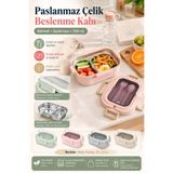Anadolu Saray 700ml Paslanmaz Çelik Bölmeli Beslenme Kabı Sızdırmaz Lunch Box Çatal Kaşıklı - 1 ADET