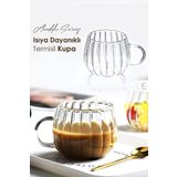 Anadolu Saray Çarşısı Isıya Dayanıklı Borosilikat Termisil Kupa Çizgi Tasarımlı Cam Bardak Kahve Sunum Bardağı 350ml