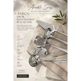 Anadolu Saray Paslanmaz Çelik 5'li Mutfak Servis Seti Dayanıklı Servis Spatula Kaşığı Pasta Spatula Kepçe Kevgir