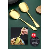 Anadolu Saray Pratik 2 ADET Paslanmaz Gold Çelik Lüx Servis Salata Kaşığı Spatula Çelik Yemek Servis Kaşığı 21cm