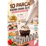 Anadolu Saray Pratik Metal Uçlu 10 PARÇA Krema Torbası Krema Sıkma Torbası Krema Torbası Farklı Uçlu Pasta Seti