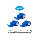 ANADOLUVET 3'lü Paket Kendinden Yapışkanlı Elastik Kohezif Bandaj. Mavi. 5 cm x 4,5 metre. KruuseFlex (3 adet)