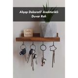 Anahtar Askısı, Ahşap Askılık, Duvar Rafı, 4 Kancalı Dekoratif Kupa Anahtarlık Askısı - 20 x 8 cm - Kahverengi