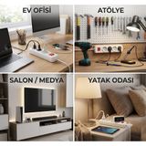 Anahtarlı 3'lü Grup Priz Uzatma Kablosu 5 Metre | Açma/Kapama Anahtarı, Ev ve Atölye Kullanımı, Schuko Fiş Uyumlu, Beyaz Renk, Çoklu Cihaz Desteği