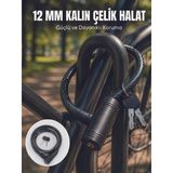 Anahtarlı Çelik Halat Kilit 12 Mm Güçlü Bisiklet Kilidi 80 Cm Pvc Kaplamalı Elektrikli Scooter Motosiklet