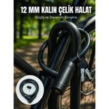 Anahtarlı Çelik Halat Kilit 12 mm Güçlü Bisiklet Kilidi 80 cm Pvc Kaplamalı Elektrikli Scooter ve Motosiklet Uyumlu - Renkli