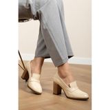 Analin Shoes 2145 Klasik Bej Rugan Kadın Deri Klasik Topuklu Ayakkabı