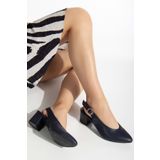 Analin Shoes 2633 Lacivert Hakiki Deri Bilekten Bağlı Toka Detaylı Kadın Topuklu Ayakkabı