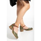 Analin Shoes 2888 Yeşil Deri Bilekten Bağlı Kadın Sandalet