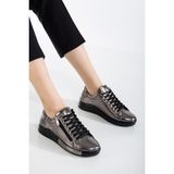 Analin Shoes Kadın Deri Fermuarlı Spor Ayakkabı - Platin