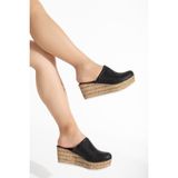 Analin Shoes Kadın Deri Önü Kapalı Dolgu Topuk Terlik 7081 Terlik Sıyah 41 - Siyah