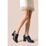 Analin Shoes Kadın Hakiki Deri Bağcıklı Oxford Topuklu Ayakkabı - Siyah