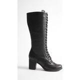 Analin Shoes Kadın Hakiki Deri Bağcıklı Topuklu Çizme - Kahve - Siyah