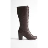 Analin Shoes Kadın Hakiki Deri Bağcıklı Topuklu Çizme - Kahve