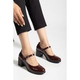 ANALİN SHOES Kadın Hakiki Deri Bantlı Topuklu Ayakkabı - Bordo Rugan