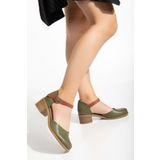 ANALİN SHOES Kadın Hakiki Deri Burnu Kapalı Bilekten Bağlı Sandalet Yeşil