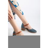 ANALİN SHOES Kadın Hakiki Deri Burnu Kapalı Delikli Sandalet - Kot Mavi