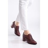 Analin Shoes Kadın Hakiki Deri Lazer Detaylı Şık Topuklu Ayakkabı - Bordo
