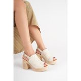 Analin Shoes Kadın Hakiki Deri Platform Topuklu Sandalet - Krem