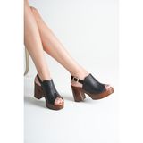 Analin Shoes Kadın Hakiki Deri Platform Topuklu Tokalı Sandalet - Siyah