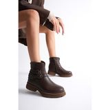 Analin Shoes Kadın Hakiki Deri Tokalı Casual Bot - Kahve