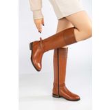 ANALİN SHOES Kadın Hakiki Deri Tokalı Çizme - Taba