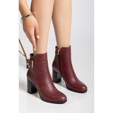Analin Shoes Kadın Hakiki Deri Tokalı Topuklu Bot - Bordo Şık Görünüm Ve Rahat Yürüyüş İçin