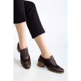 ANALİN SHOES Kadın Hakiki Deri Topuklu Oxford Ayakkabı - Kahve