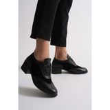 ANALİN SHOES Kadın Hakiki Deri Topuklu Oxford Ayakkabı - Siyah