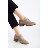 ANALİN SHOES Kadın Hakiki Deri Topuklu Oxford Ayakkabı - Taş