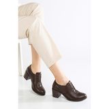 Analin Shoes Kadın Klasik Deri Bağcıklı Topuklu Ayakkabı Hakiki Deri Siyah Taban Termo 38 - Kahve