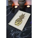 Ananas Desenli Ahşap Kapaklı Defter - Çizgisiz Defter - Günlük - Ajanda-Hediyelik-A5 Anı Defteri