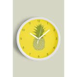 Ananas Tasarımı Mutfak Duvar Saati - 35cm - Önü Camlı Beyaz Kasa - Sessiz Mekanizma, JH0456S35BKP