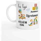 Anaokulu Öğretmeni Hediyesi – Kişiye Özel Porselen Kupa Bardak, Çift Taraf Baskılı, 300 Ml, Kutulu - Renkli