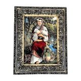 Anasının Kuzusu Adlı İran Tebriz Halı Tablo 94x76cm Mavi - Duvar Halı Kilim Tablo