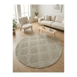 Anaska Home Modern Yuvarlak Bej Halı Kabartma Dokulu, Minimal Desenli Salon & Oturma Odası Halısı