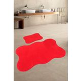 Anatolia 2Li Kirmizi 80X140 + 50X70 Cm Buyuk Ebat Banyo Paspasi Seti Kaymaz Tabanli Klozet Takimi