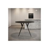 Anatolia Çapraz Metal Ayaklı Modern Yuvarlak Cam Siyah Yemek Masası - Kafe ve Ev İçin Minimalist Dairesel Mutfak Masası - İskandinav Tarzı Bistro