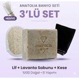 Anatolia Soap Doğal Lavanta Sabunu & Banyo Kese Seti - El Yapımı Peeling Bakım Seti + Hediye Kese (3'lü + Hediye)