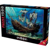 Anatolian 1500 Parça Puzzle – Batık Gemi Desenli, Orta Zorluk Seviyesi, Parlama Önleyici Dayanıklı Mukavva