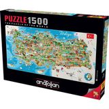 Anatolian 1500 Parçalık Türkiye Haritası Puzzle Eğlenceli Zihin Geliştirici 85 x 60 cm